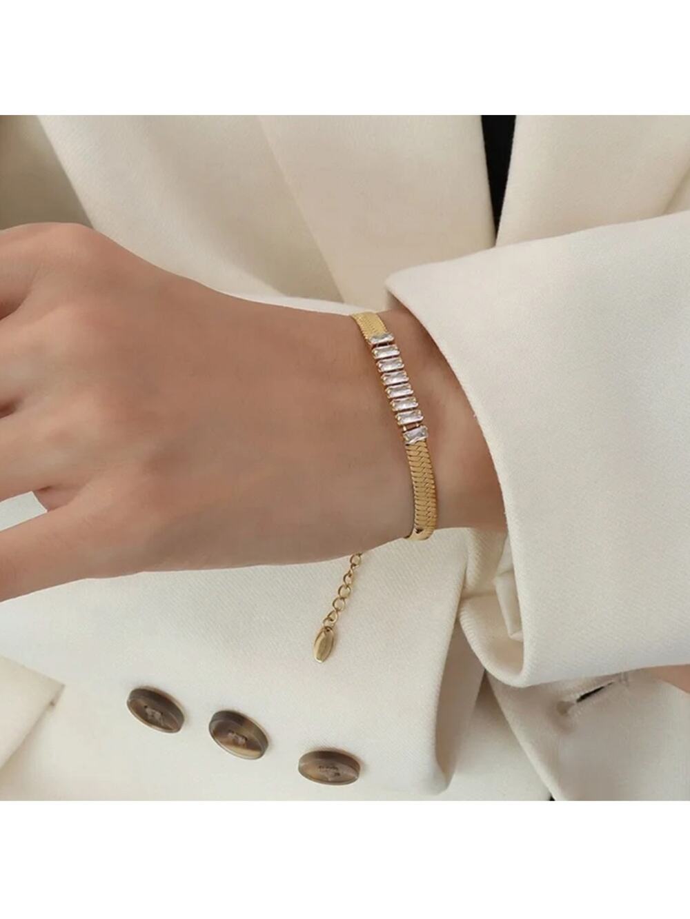 NEW 18K yellow gold plated CZ flat snake chain bracelet jewelry B27A
